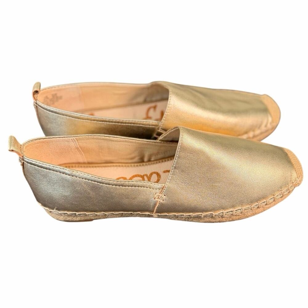 Sam Edelman Kesia Gold Metallic Leather Espadrille Slip On Flats Shoes Size 10.5